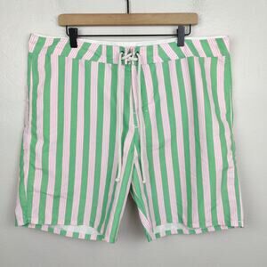 Strong Boalt Swim Shorts Mens 38 Green Pink‎ Stripe Trunks Palm Beach FL